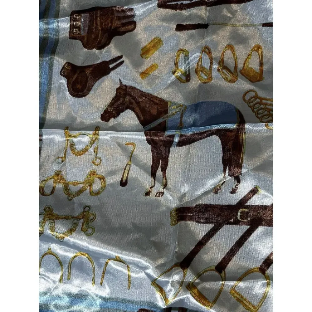 •NEW• Equestrian Horse Silk-Feel Bandana | Blue Border Hanker-chief